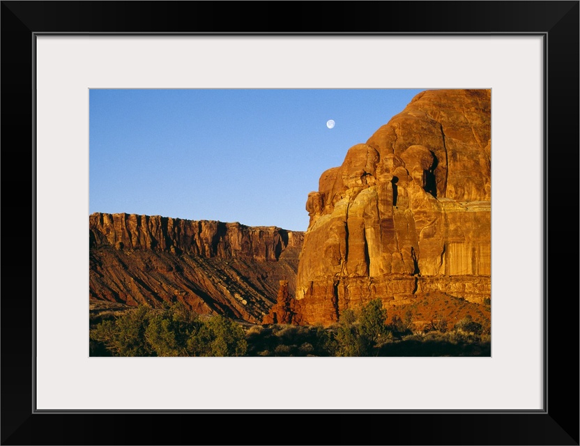 View Of Moon Over Canyon Walls