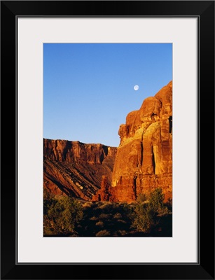 View Of Moon Over Canyon Walls