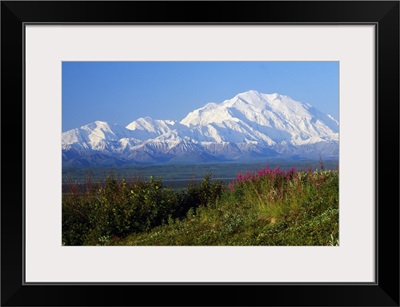 View of snow-covered Mount McKinley from Denali National Park, Alaska