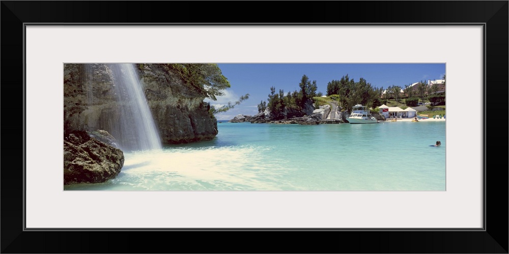 Waterfall With Tourist Resorts In The Background, Bermuda