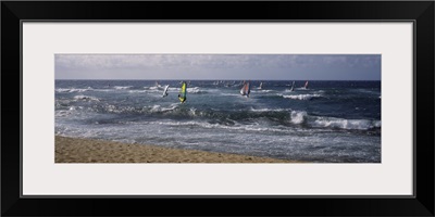 Windsurfing boards in the sea, Hookipa Beach Park, Maui, Hawaii Islands, Hawaii
