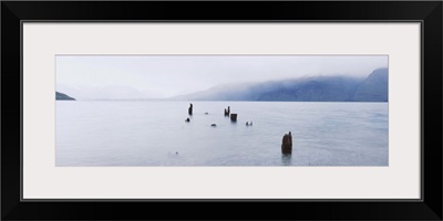 Wooden post in a lake, Lake Wakatipu, Queenstown, Otago Region, South Island, New Zealand