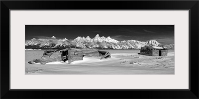 Wyoming, Grand Teton National Park, Phieffer Homestead covered with snow