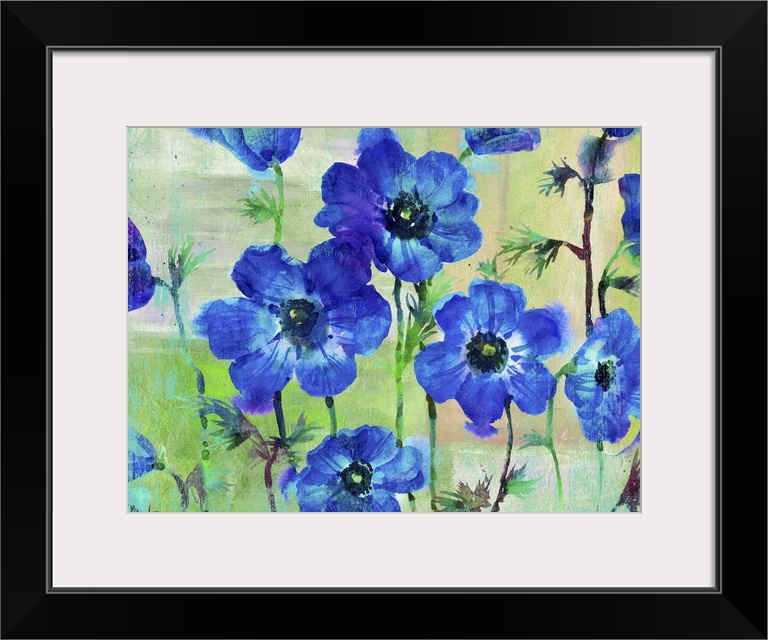 Deep blue watercolor flowers.