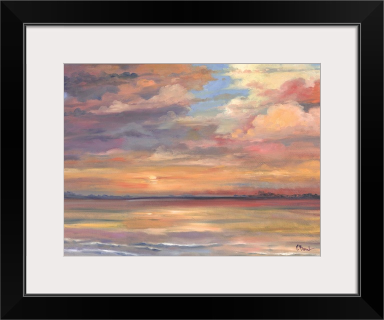 Contemporary painting of the sunset over the ocean.