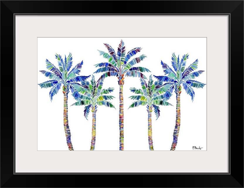 Watercolor palm tree on a white background.