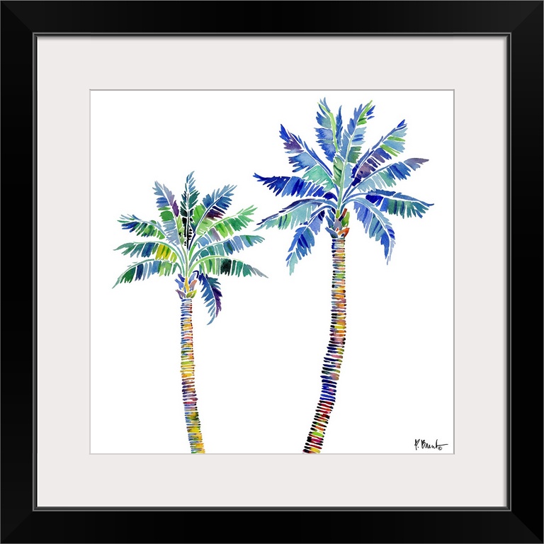 Watercolor palm tree on a white background.