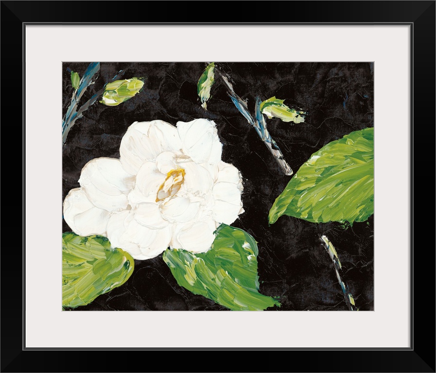 An abstract contemporary painting of a magnolia branch with an organic textured quality.