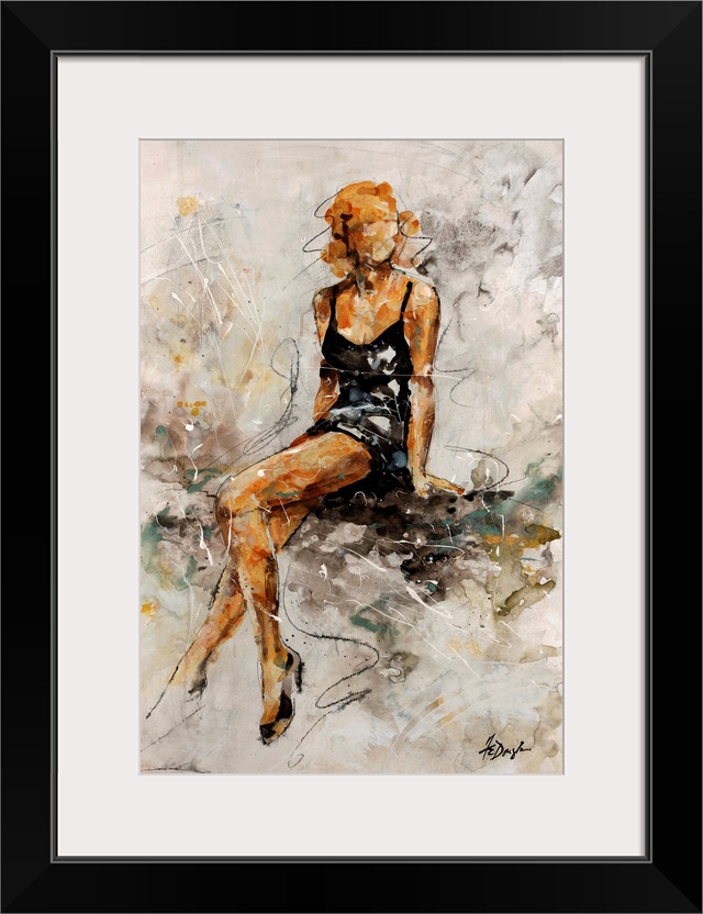 Contemporary painting of a glamorous woman in a little black dress and heels, ready for a night out.