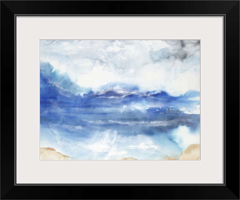 Abstract landscape of a beach with a moody cloudy sky.