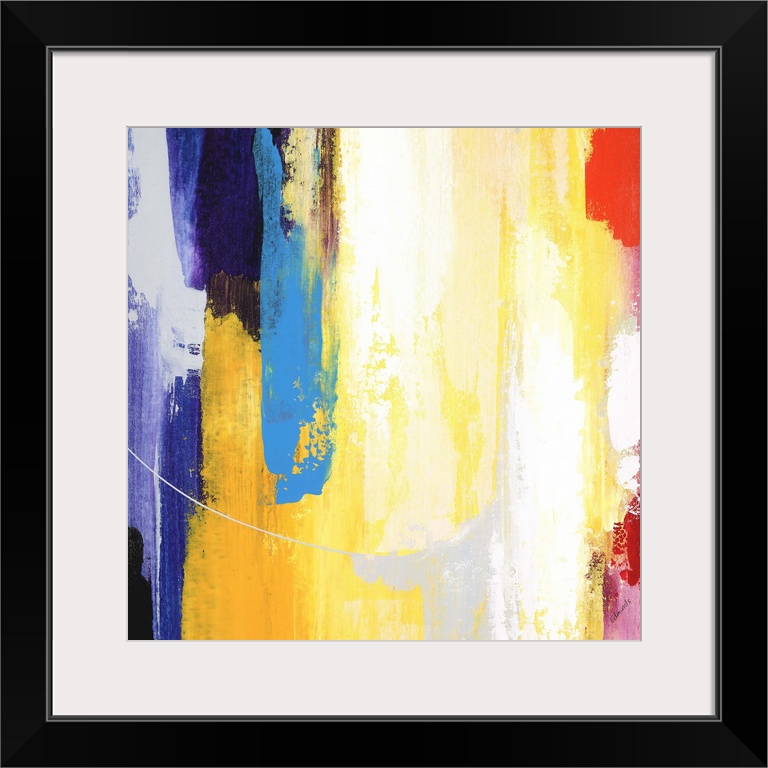 A contemporary abstract painting using a full spectrum of colors in a vertical formation.