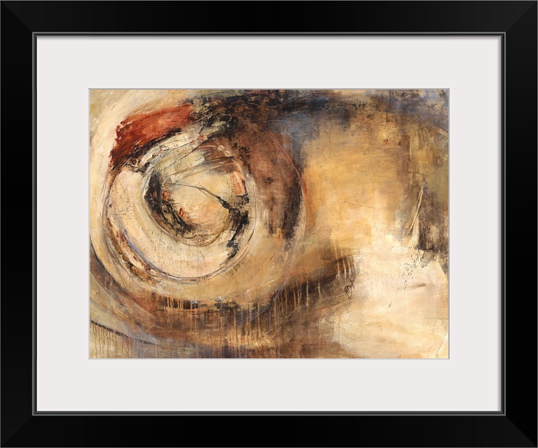 Contemporary abstract painting of earth tones creating a circular shape.