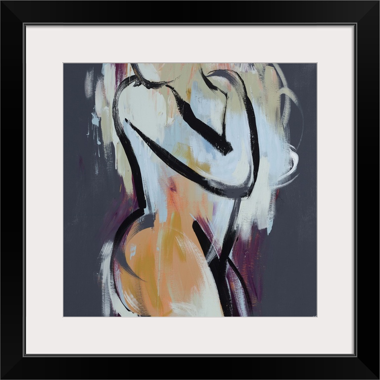 Figurative art of a side profile of the human form, outlined with thick strokes of paint and filled with large brushstroke...