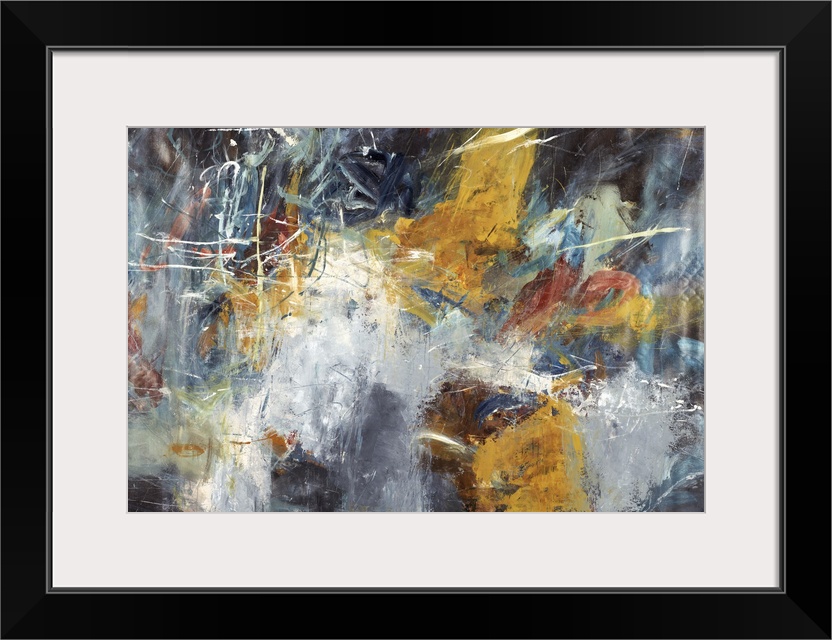 Horizontal abstract painting of textured brush strokes with warm brown accents.