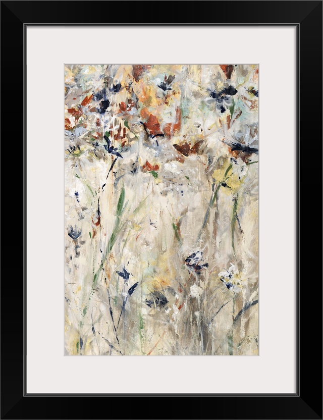 Contemporary abstract painting using neutral earth tones to make flowers.