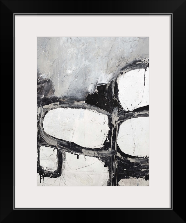 Contemporary abstract painting in shades of black and white.