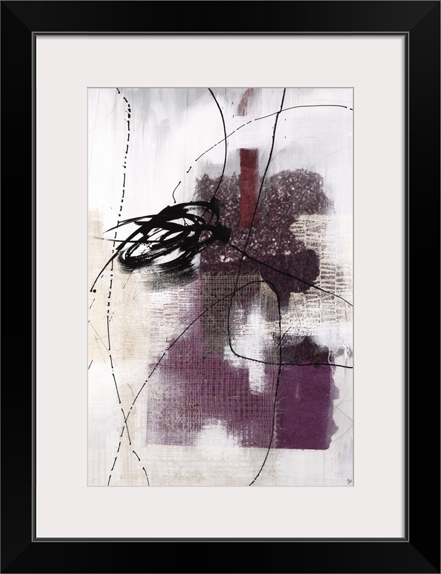 This vertical collage contains abstract elements that looks like different types of weaved fabric in white with textured p...