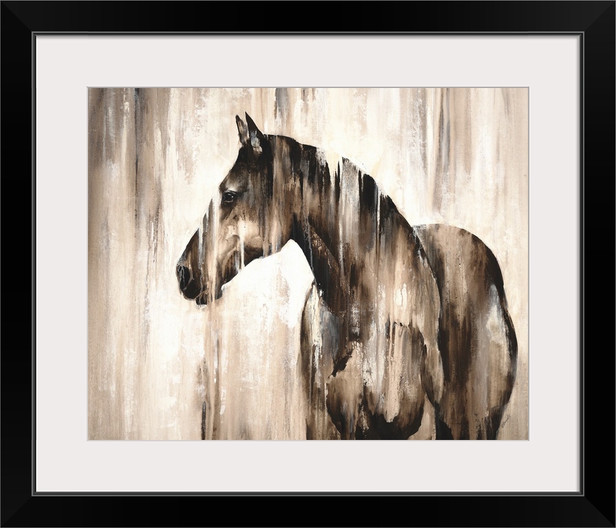 Contemporary painting of a horse in shades of brown and white.