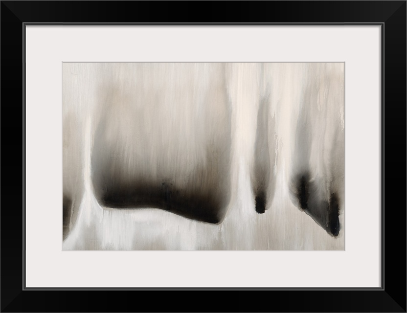 Abstract artwork in neutral grey tones resembling falling water.