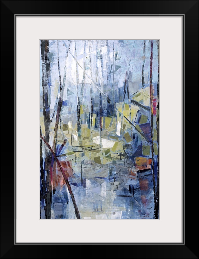 An abstract landscape of trees in a forest in a cubism modern style.