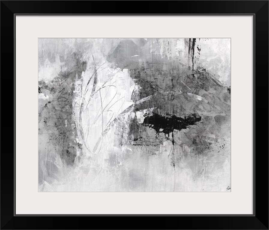 Contemporary abstract artwork in gritty shades of white and grey.