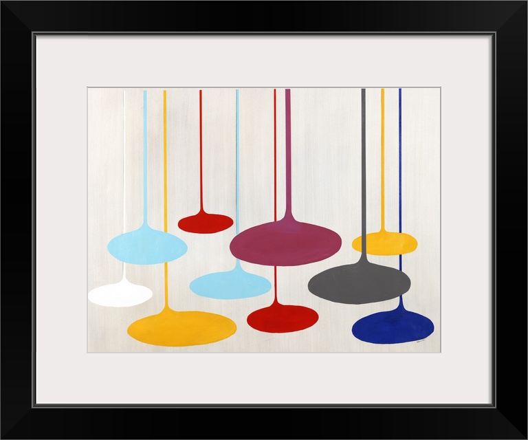 Contemporary artwork with retro shapes in bright primary colors.
