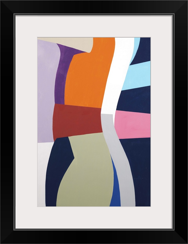 A contemporary abstract painting using geometric forms in retro tones.