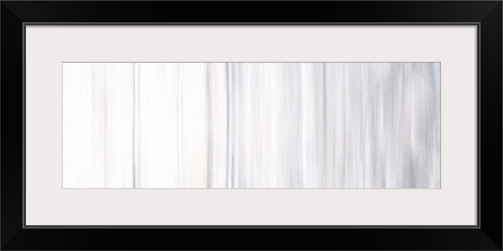 Contemporary abstract artwork in shades of white and grey, getting dark from left to right.