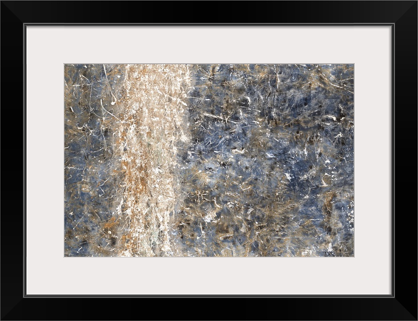 Contemporary abstract artwork with bright white on dark textures.