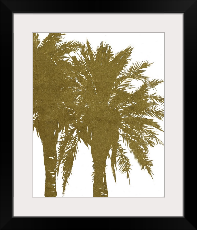 Vertical painting of palms trees in gold.