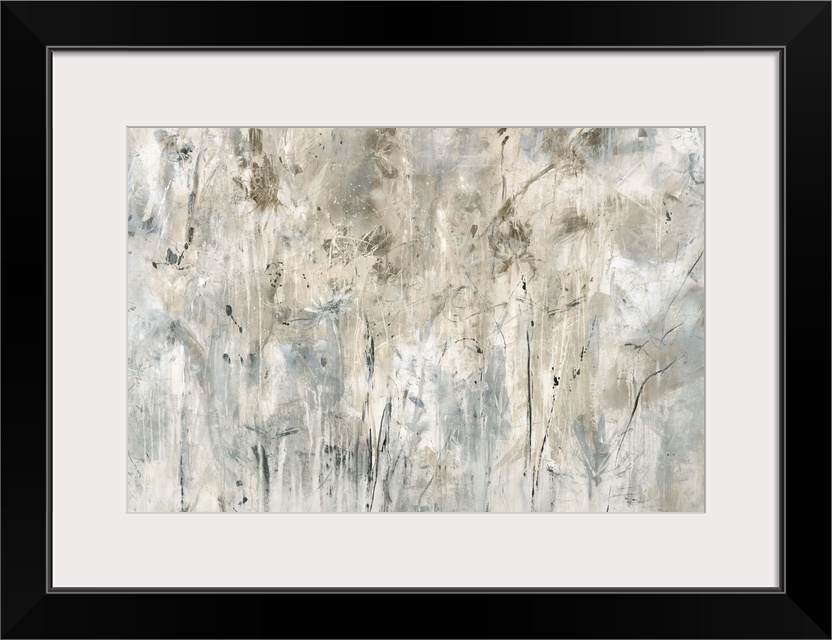 Neutral toned painting with faint abstract flowers spread out across the canvas.