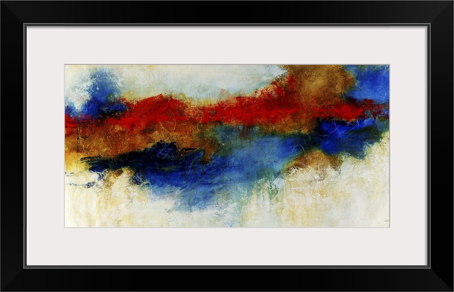Landscape contemporary artwork for a living room or office of a vibrant cloud of various colors that bleed into a light, n...