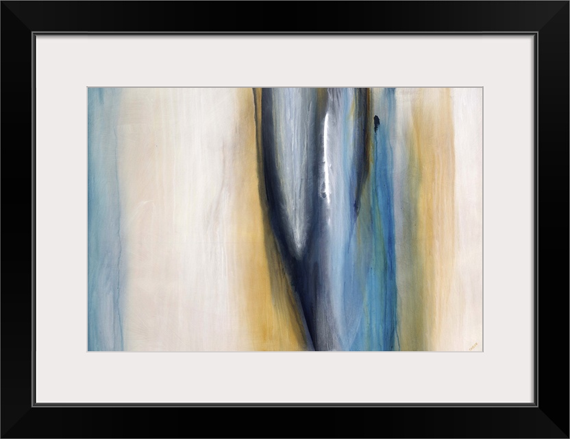 Abstract painting of thick vertical streaks of watercolor in various tones, on a light, neutral background.