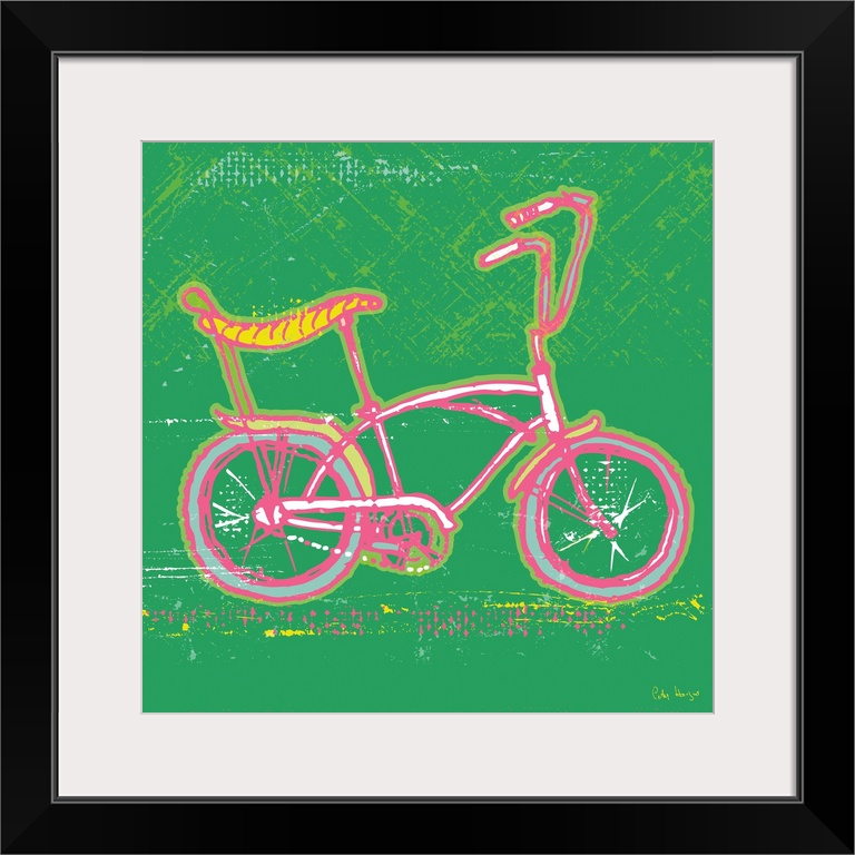 1970's retro style wall art of a stingray bicycle illustrated in pen and ink line.