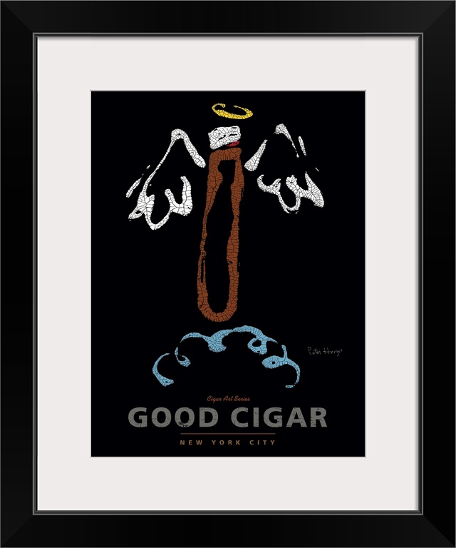 Wall art cigar poster of a good cigar with halo and angel wings with the words Good Cigar.