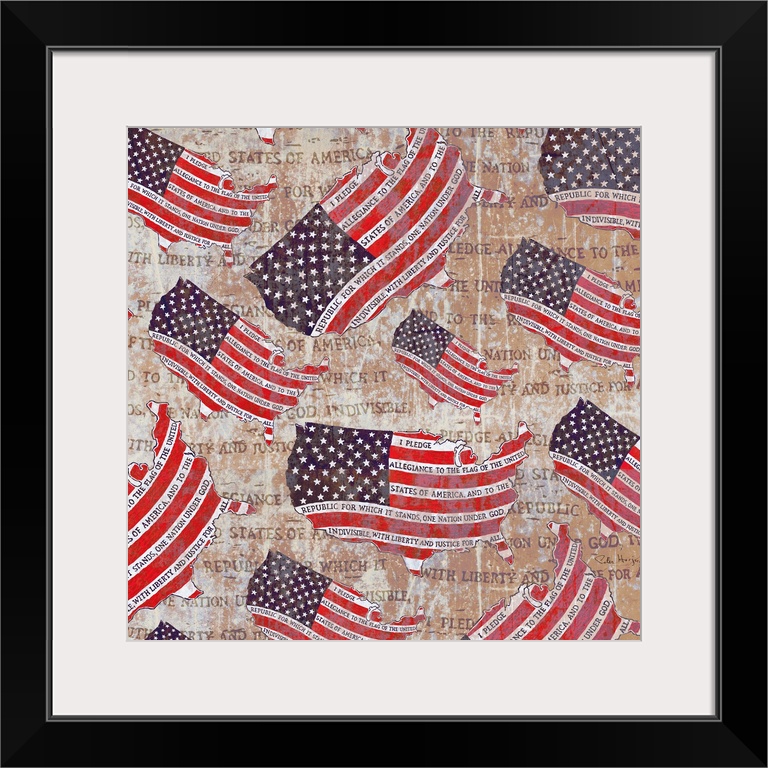 Pen and Ink illustration of the American flag with the words of the Pledge of Allegiance hand-written in the stripes of th...