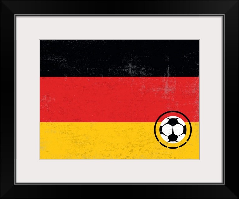 Flag of Germany with soccer crest with soccer ball.