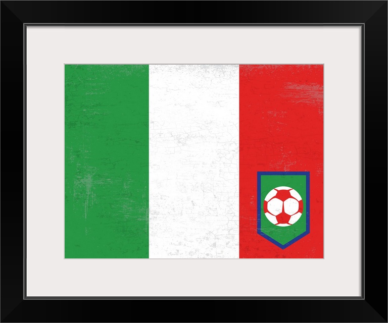 Flag of Italy with soccer crest with soccer ball.