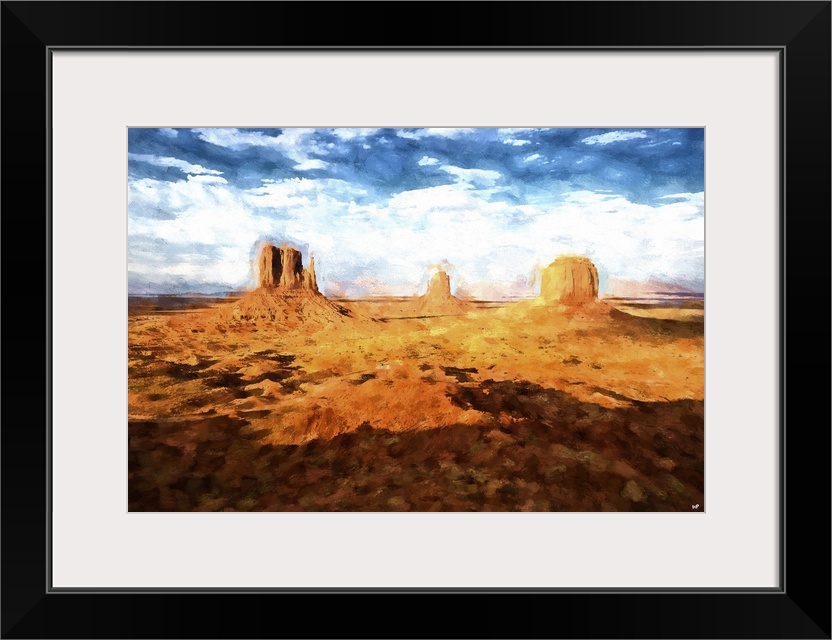 A photograph of a desert landscape with a painterly effect.