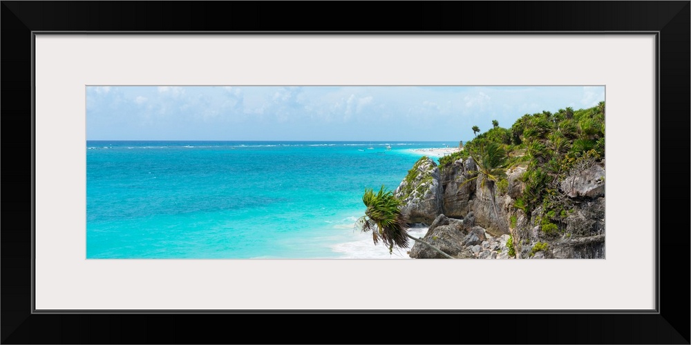 Panoramic photograph of the beautiful, clear blue Caribbean coastline in Tulum, Mexico. From the Viva Mexico Panoramic Col...