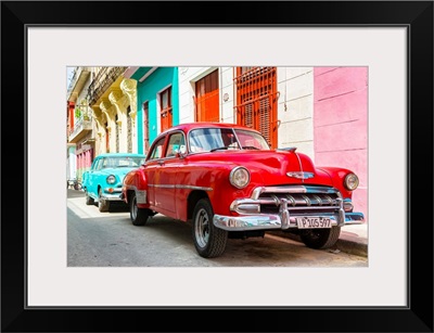 Cuba Fuerte Collection - Two Chevrolet Cars Red and Turquoise