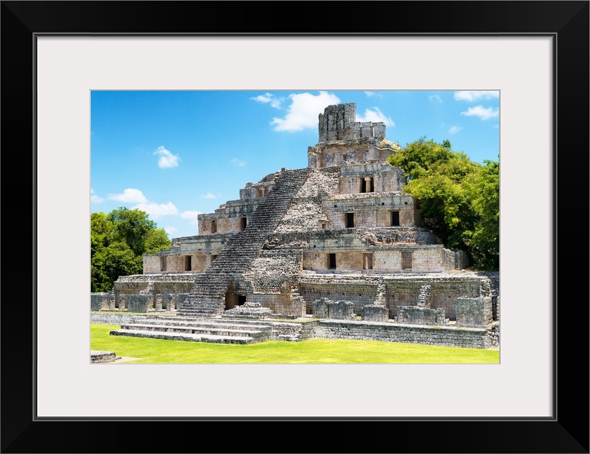 Photograph of the ruins in Campeche at the Edzna Maya archaeological park, Mexico. From the Viva Mexico Collection.