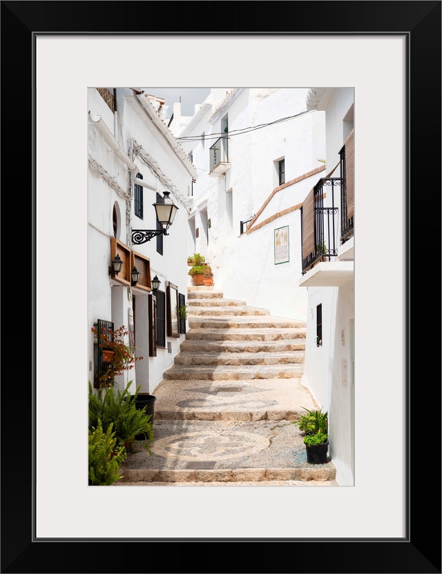 These are stairs in the white city of Mijas, Spain.