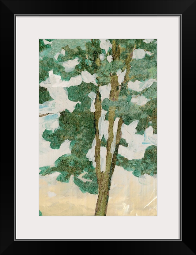 Contemporary home decor artwork of a tree in pale muted tones against a neutral background.