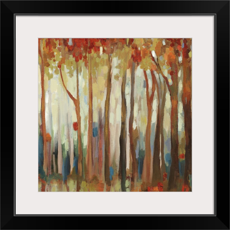 Contemporary home decor artwork of an autumn foliage forest.