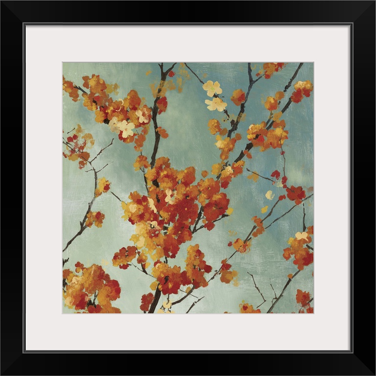 Contemporary painting of a autumn foliage blossoming on the branches of a tree.
