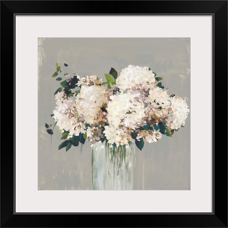 Bouquet of hydrangeas painted with a subdued color palette.