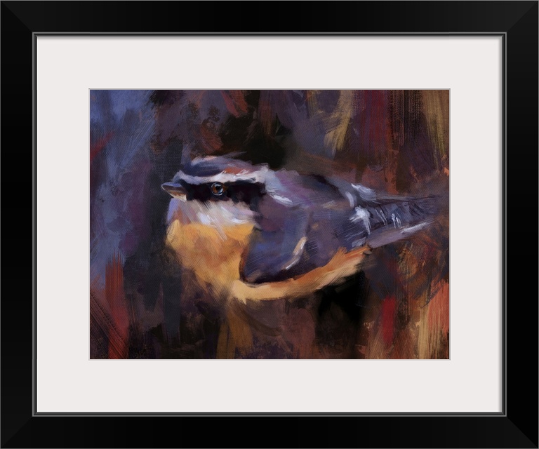 Impressionist painting of a Red-breasted Nuthatch. Alberta, Canada.