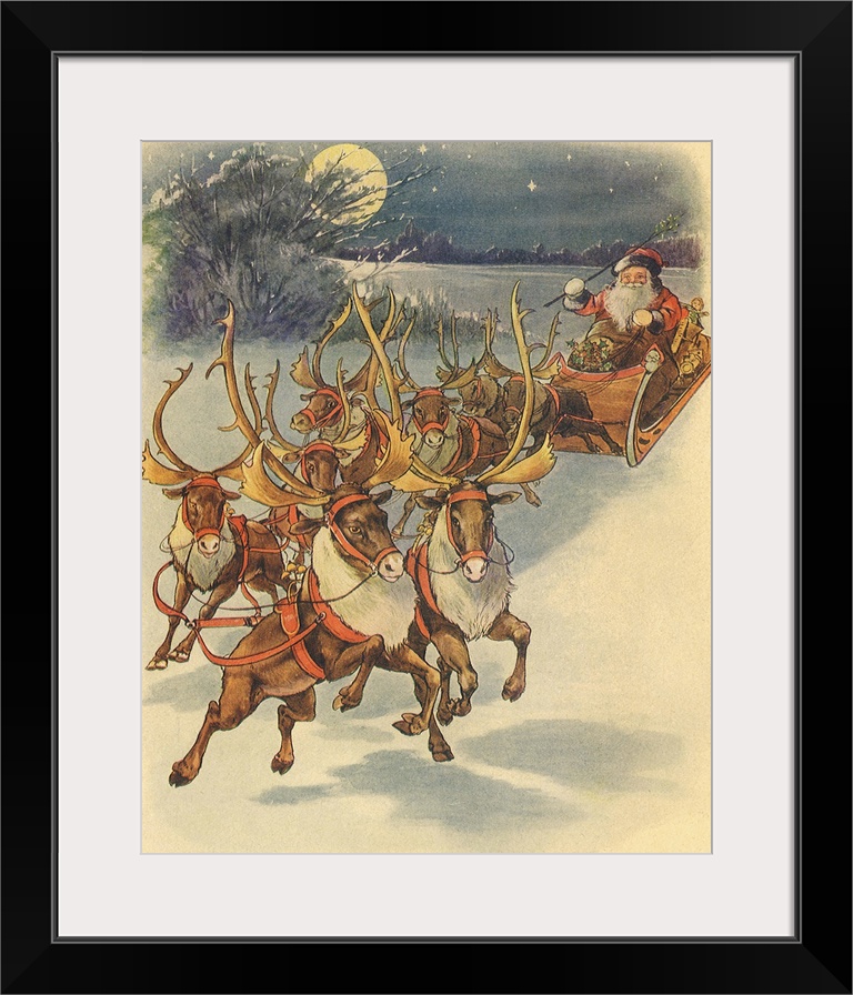 Santa, Reindeer, Moon