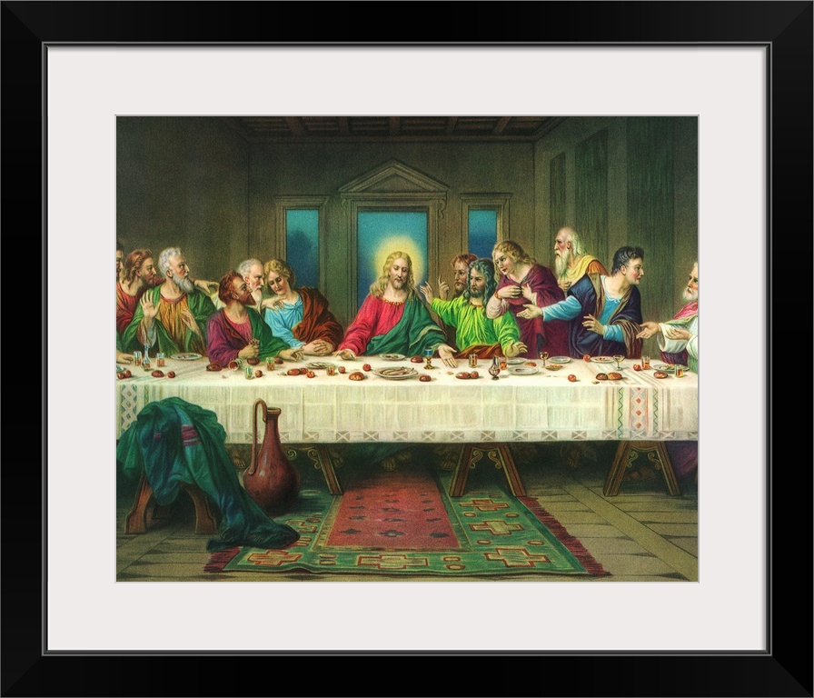 Religious painting depicting Jesus and the last supper.